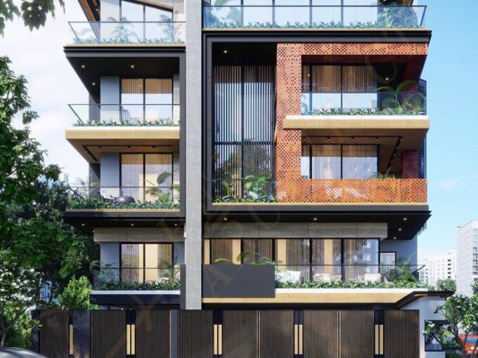 Elevation image of the third floor with terrace garden 4bhk apartment for sale in vasant vihar